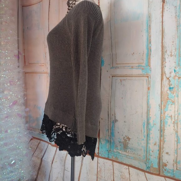 MADE for impulse long sleeve crew neck sweater dress w lace trim/size M/grey blk - Picture 4 of 9